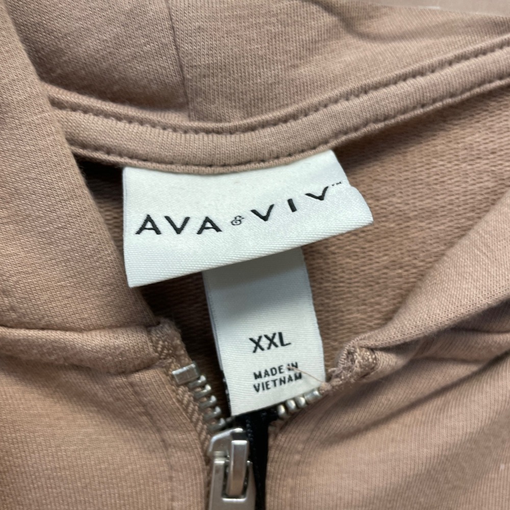 Ava & Viv Women's Tan Full Zip Long Sleeve Hoodie Sweatshirt Size XXL - Picture 4 of 5